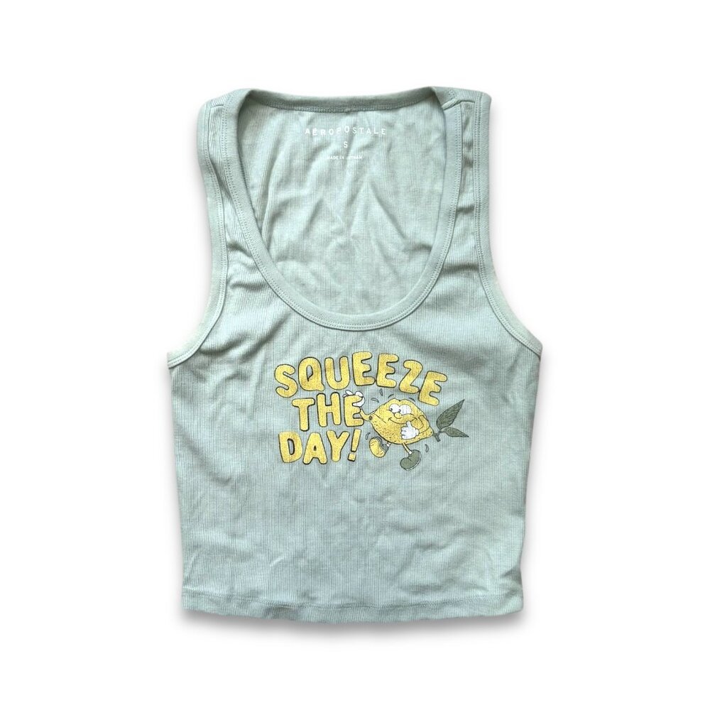 Aeropostale Women’s Graphic Tank Top “Squeeze The Day” Lemon Print Size Small